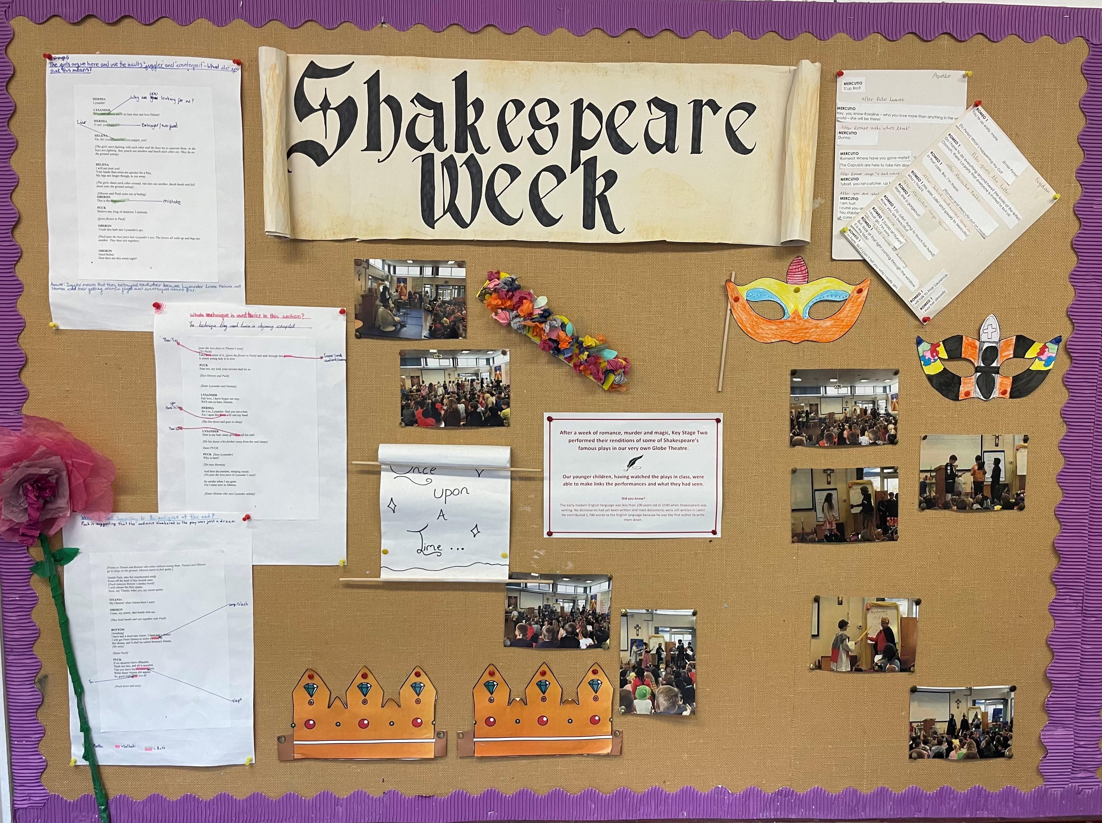 A display all about Shakespere week, one of our many enrichment opportunities.